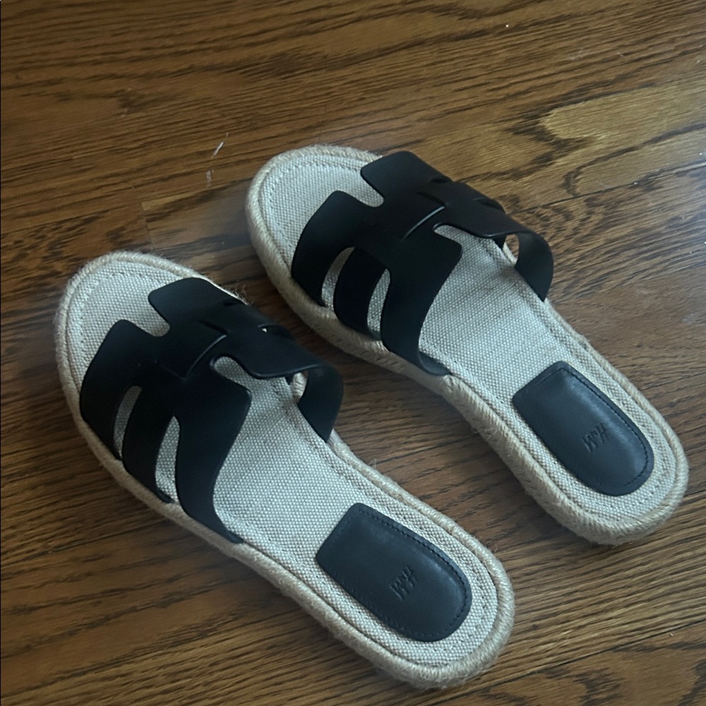Black Espadrille Slide Sandals